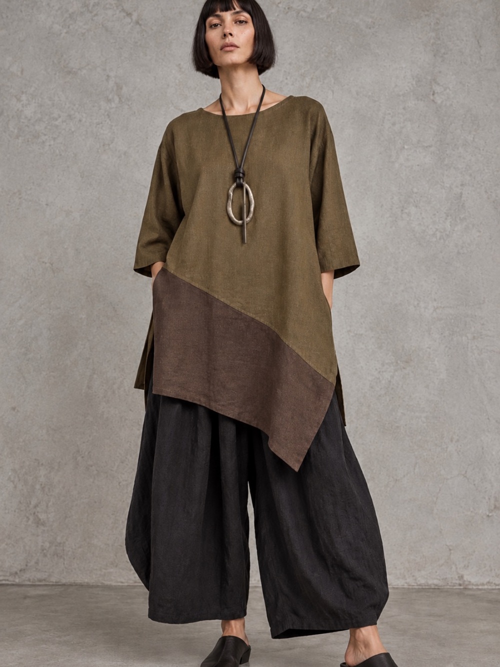Kaliyana Artwear S/M Linen Rayon Asymmetric Architectural Tunic Lagenlook